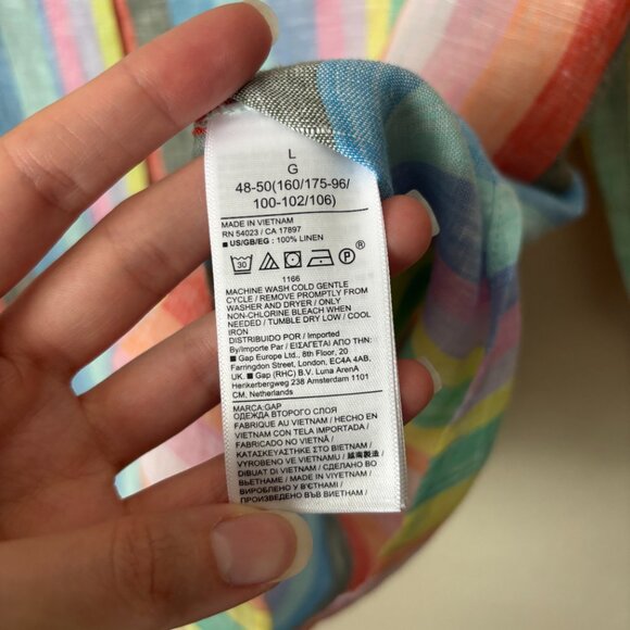 GAP 100% Linen Rainbow Striped Oversized Boyfriend Button Up Shirt - Picture 7 of 13